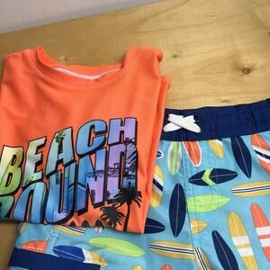 Wave Zone Boys Rash Guard Swim Shirt (6/7) Surf Board Trunks (5) Set Beach